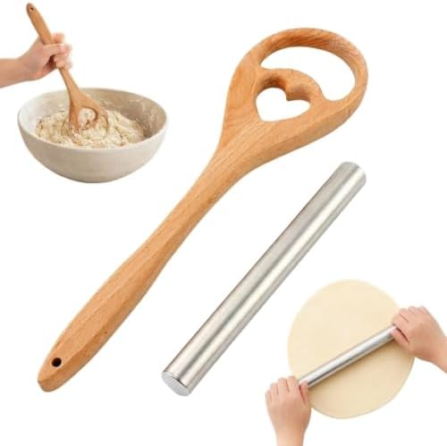 13 Inch Danish Dough Whisk, Wooden Dough Mixer for Sourdough Bread