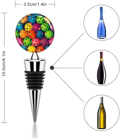 Pickleball Balls Colors Pattern Wine Stoppers for Wine Bottles Vacuum