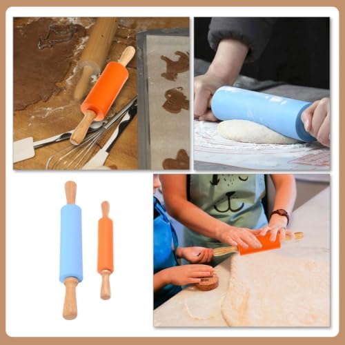 2pcs Silicone Rolling Pin Wood Handle Dough Roller
