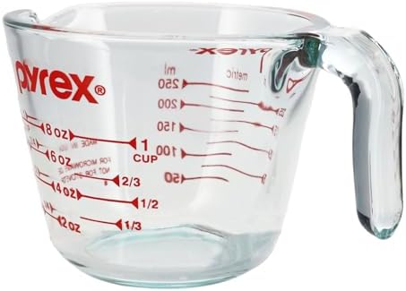 Pyrex Prepware 1 Cup Measuring Cup, Clear w/ Red Measurements