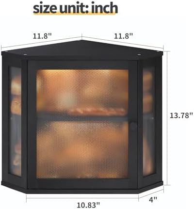 Corner Bread Box for Kitchen Countertop,Bread Storage for Homemade Bread, Double Layer Large Bamboo Kitchen Storage Bin with Window (Black, Medium)