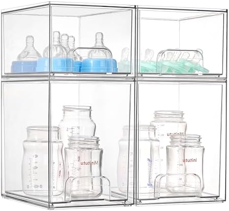 Vtopmart Clear Stackable Storage Drawers, 4 Pack