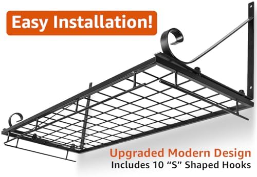 Sorbus Hanging Pot Rack - Wall Mounted Pot Rack storage shelf hanging rack — Pots and Pans Rack shelf Organizer holder pot hanger - 10 S Hooks - kitchen cookware, utensils, pans, 2 DIY Methods (Black)