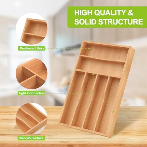 Unibambou Bamboo Kitchen Silverware Organizer, Removable Divider