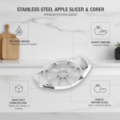 Quick One-Press Apple Slicer and Corer, Stainless Steel Wedge Cutter