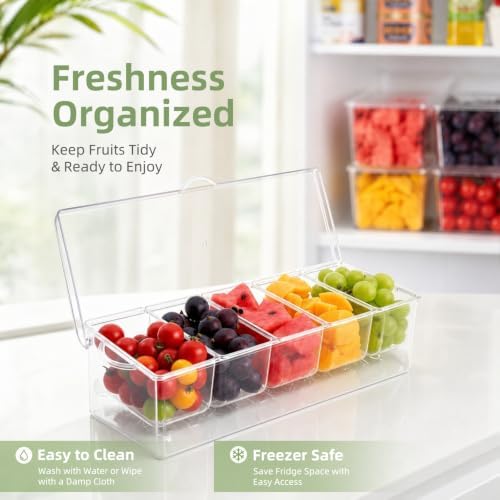 5-Grid Removable Condiment Tray with Ice Cooler,Salad Platter for Home
