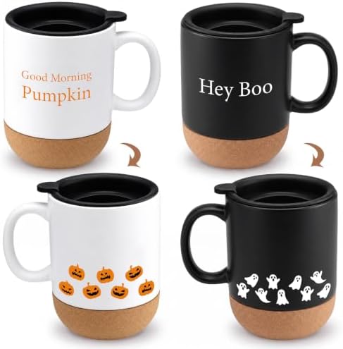Suclain 2 Pcs Halloween Pumpkin Ghost Coffee Mug Set