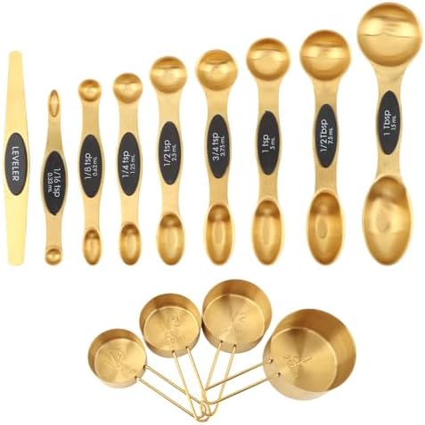 13pcs Gold Stainless Steel Measuring Cups and Spoons Set for Kitchen