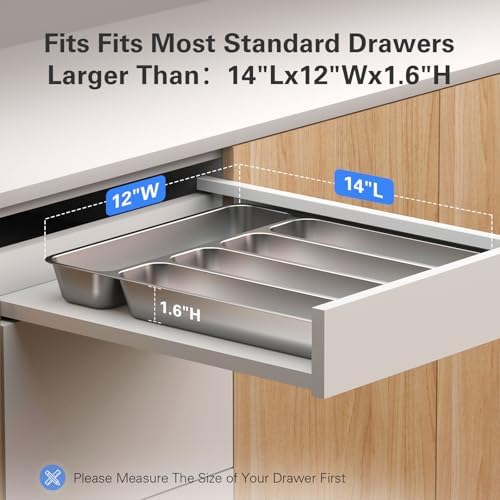 Zarler Stainless Steel Silverware Tray, 5 Compartments