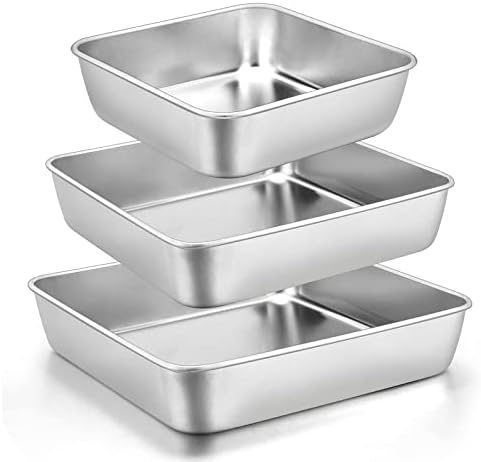 6/8/9-Inch Square Cake Pan Set, E-far Stainless Steel Square Baking