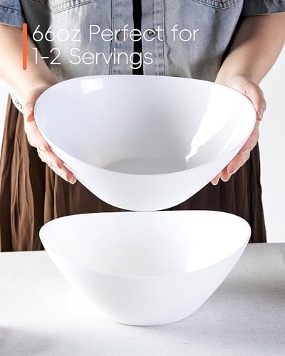 LaGlint 66 OZ Salad Bowl Set of 2, 10 Inch White Opal Glass Oval