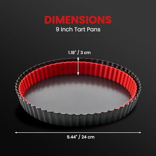 Tart Pan 9 Inch Removable Bottom,with Crust Shaper Ring, Non-stick