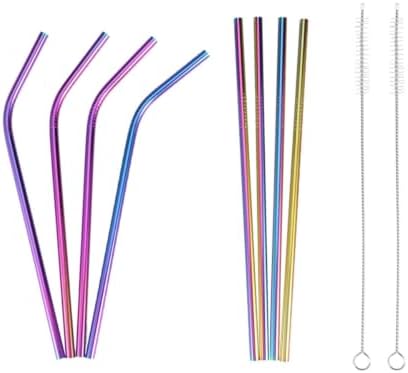 8pcs Rainbow Stainless Steel Reusable Drinking Straws Set