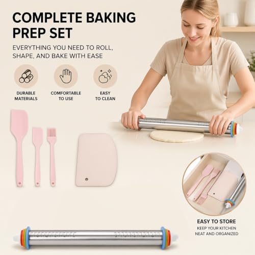 Baking Tools Set - Rolling Pin - Bench Scraper - Silicone Spatula