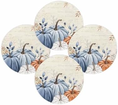 Fall Round Placemats Set of 4 Thanksgiving Blue Pumpkin Place Mats