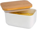 Porcelain Butter Dish with Bamboo Lid, Ceramic Butter Keeper Container