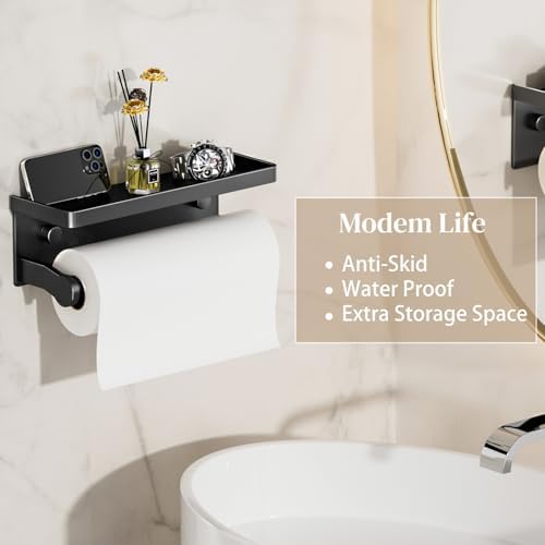 Black Wall Mount Paper Towel Holder with Shelf