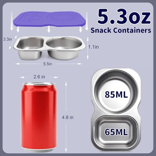QCQHDU Reusable 2-Compartment Stainless Steel Snack Containers, 4 Pack