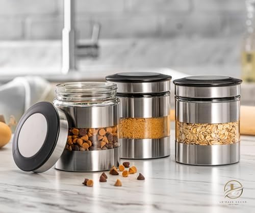 Le'raze Quality Stainless Steel Canister Set of 3 for Kitchen Counter