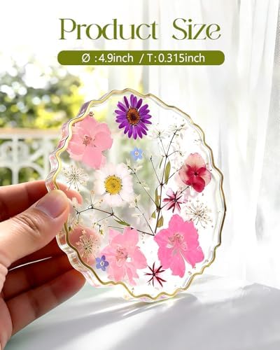 Oqplog Resin Drink Coaster for Desk Coffee Table-Pink White Cute Dried