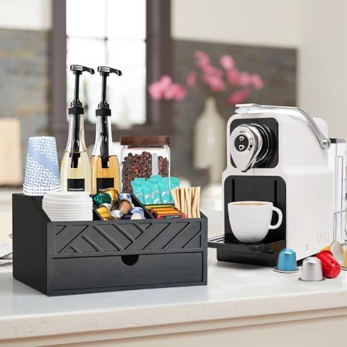 Coffee Bar Organizer with Drawer, Coffee Station Organizer for