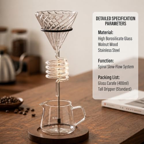 Spiral Pour Over Coffee Maker Set, 400ml Glass Carafe
