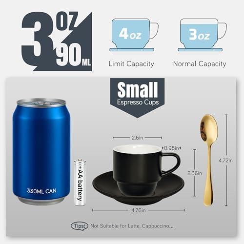 Lareina 3-Ounce Espresso Cups Set of 4, Small Stackable Coffee Cups