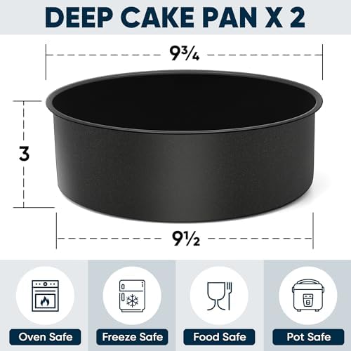 E-far 91⁄2 x 3 Inch Cake Pan Set of 2, Nonstick Stainless Steel Round