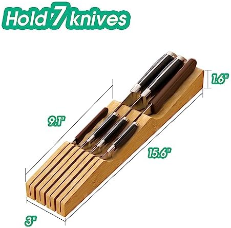 Natural Knife Drawer Organizer for 7 Knives