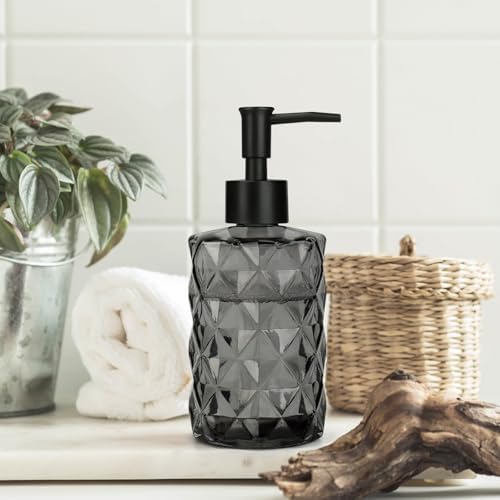 11oz Glass Soap Dispenser with Plastic Pump, Black Bathroom Soap
