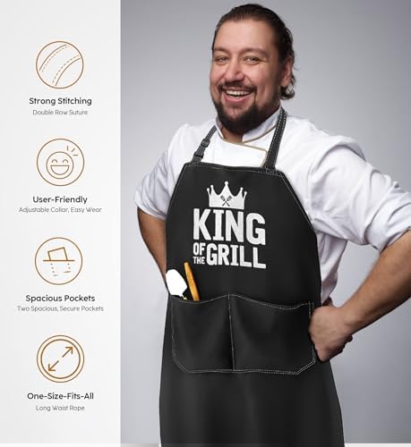 Kitchen Apron Gift for Men, BBQ Grilling Apron with 2 Pockets, Funny