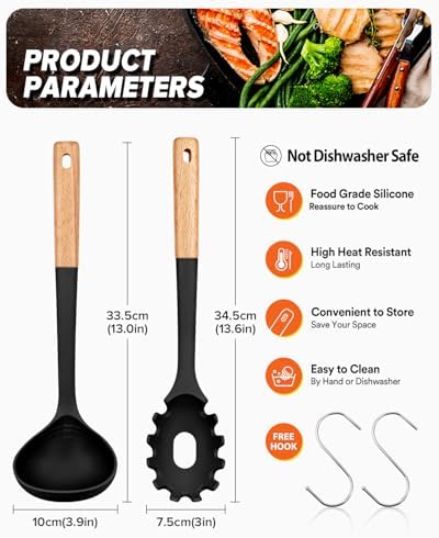 Badiano Kitchen Pasta Fork and Ladle Set, Black
