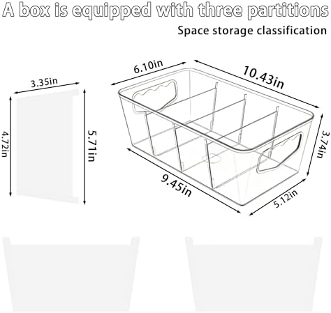SPACELEAD 6 Pack Clear Pantry Organization Storage Bins with Dividers