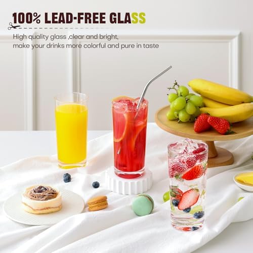 Highball Glasses Set of 6, 16oz Tall Drinking Glasses, Water Glass