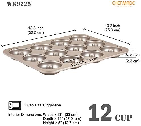 CHEFMADE Donut Mold Cake Pan, 12-Cavity Non-Stick Ring Doughnut