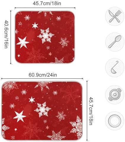 OTVEE Red Snowflake Display Dish Drying Mat for Kitchen Counter