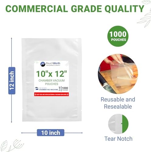 1,000 Pack Clear 10" x 12", 3 mil Chamber Vacuum Sealer Bags