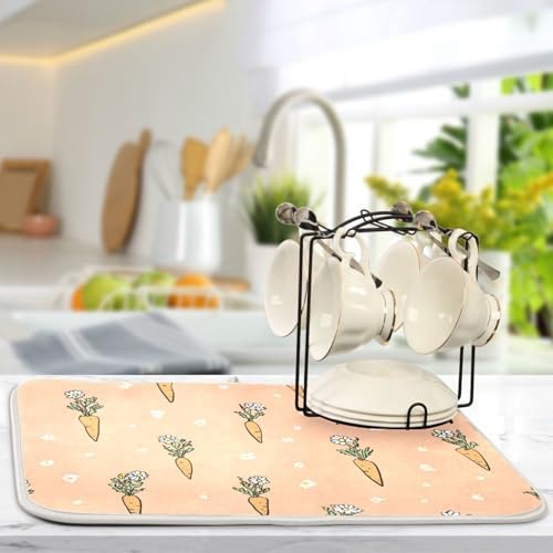 OTVEE Veggie Patch Art Dish Drying Mat for Kitchen Counter Absorbent