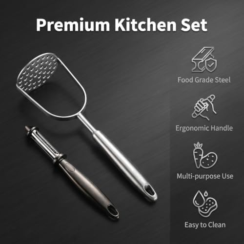 Stainless Steel Potato Masher & 3-in-1 Zinc Alloy Vegetable Peeler Set