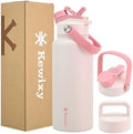 KEWIXY 32 oz Insulated Water Bottle, 2-in-1 Lid, Straw & Spout with