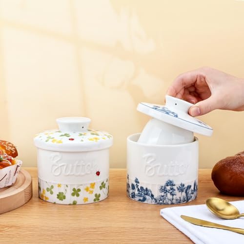 Butter Crock with Lid for Countertop, Chinoiserie Butter Bell Dish