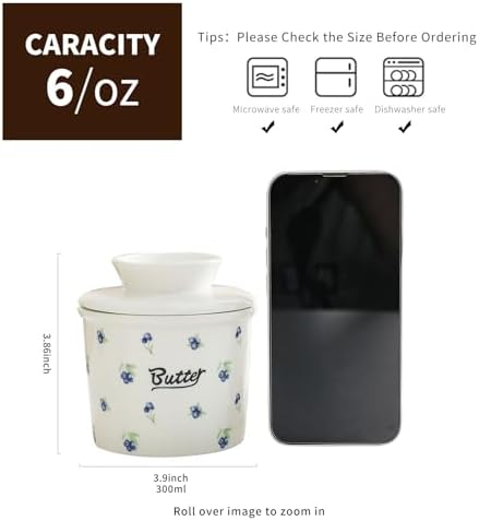 Butter Crock with Water Line with Lid, Butter Keeper Soft Spreadable