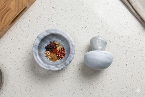 Fox Run Marble Mortar and Pestle Set, White, 4"