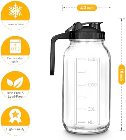 64oz Glass Mason Jar Pitcher with Lid, 2qt Breast Milk Pitcher with