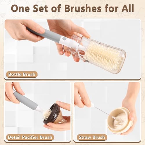 3-Pack Silicone Baby Bottle Brush, Bottle Cleaner, with Convenient