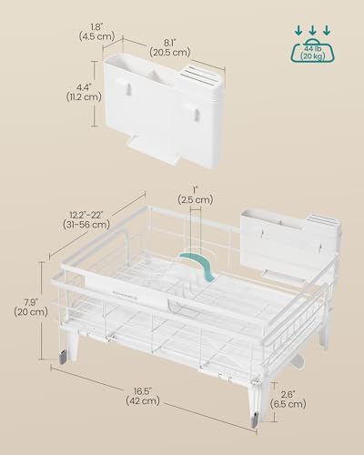 SONGMICS Dish Drying Rack with Drainboard, Matte White