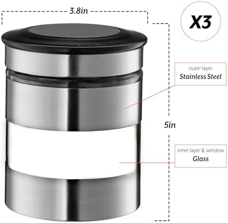 Le'raze Quality Stainless Steel Canister Set of 3 for Kitchen Counter