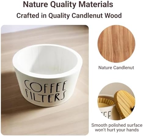 Wooden Coffee Filter Holder With Lid-Rustic Storage Container and