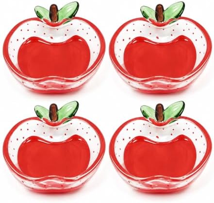 Apple Shaped Glass Dipping Dishes Set of 4, Mini Sauce Dishes Honey