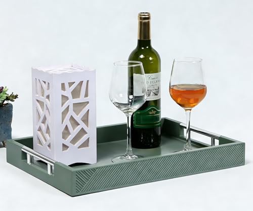 Serving Tray with Polished Metal Handles, 16.5''x12'' Rectangle Coffee